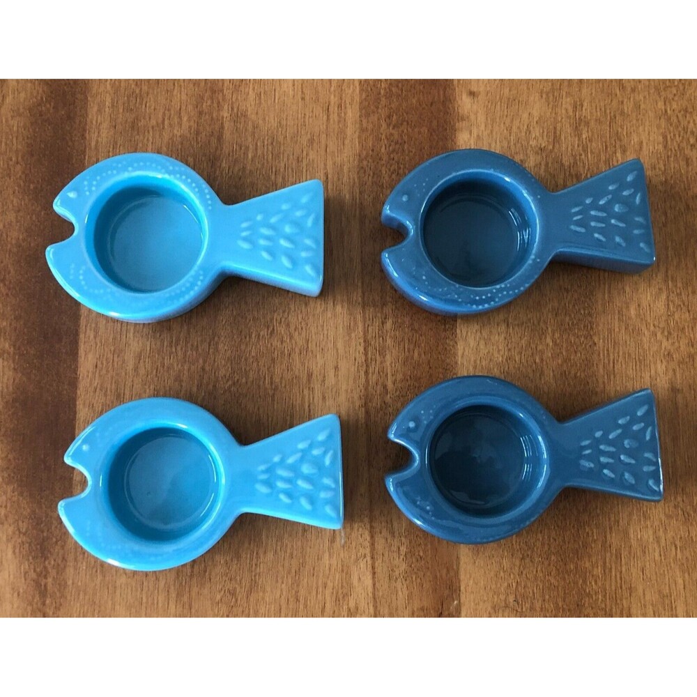TAG Tea Light Candle Holders Set of 4 FISH Blue Ceramic Beach Party Pool Ocean